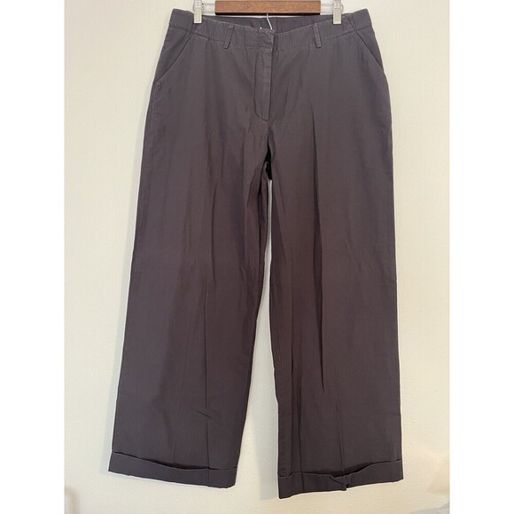 Garnet Hill‎ Wide Leg Pants Women's 14 Gray Trousers Cotton Mid Rise Cuffed New - Picture 1 of 9